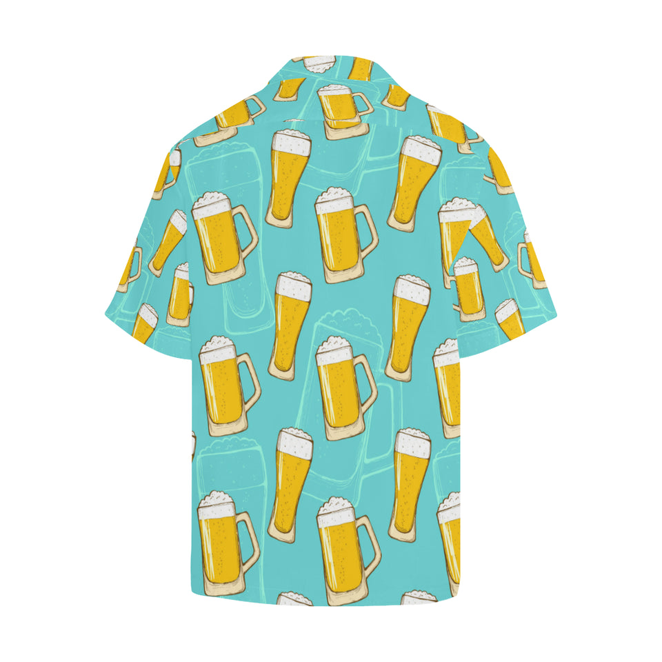 Beer pattern green background Men's All Over Print Hawaiian Shirt