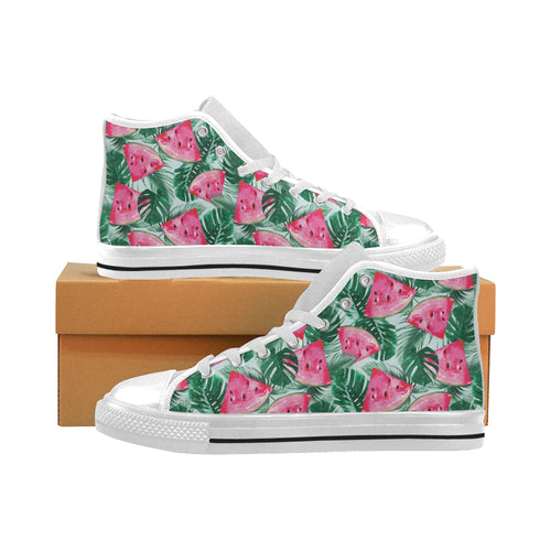 Watermelons tropical palm leaves pattern Men's High Top Canvas Shoes White