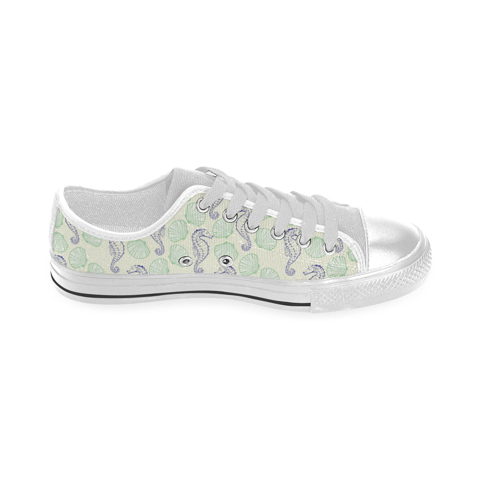 Seahorse shell pattern Men's Low Top Shoes White