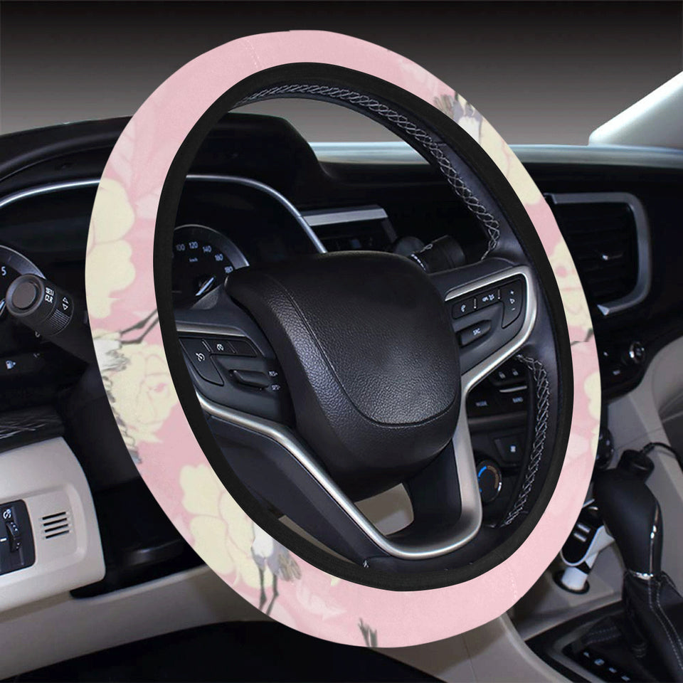 Japanese crane rose pattern Car Steering Wheel Cover