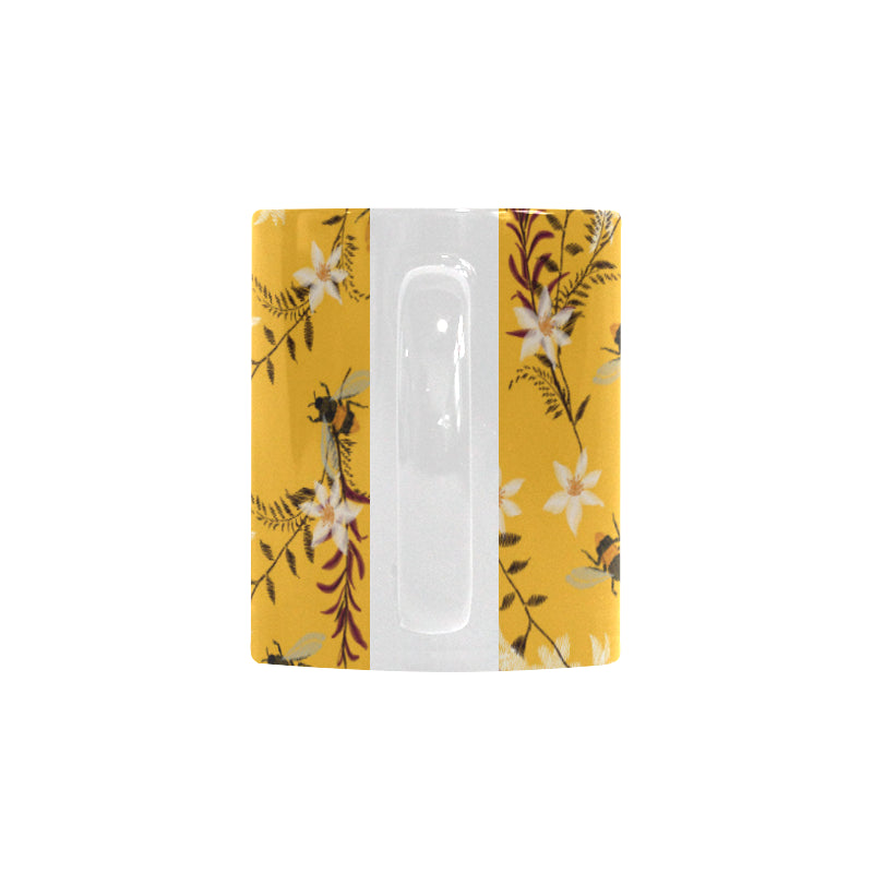 Bee flower pattern Classical White Mug (Fulfilled In US)