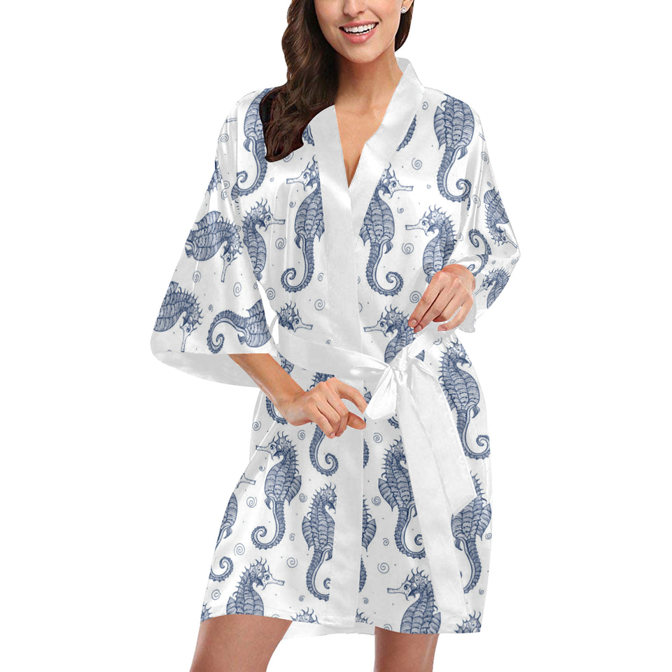 Seahorse pattern background Women's Short Kimono Robe