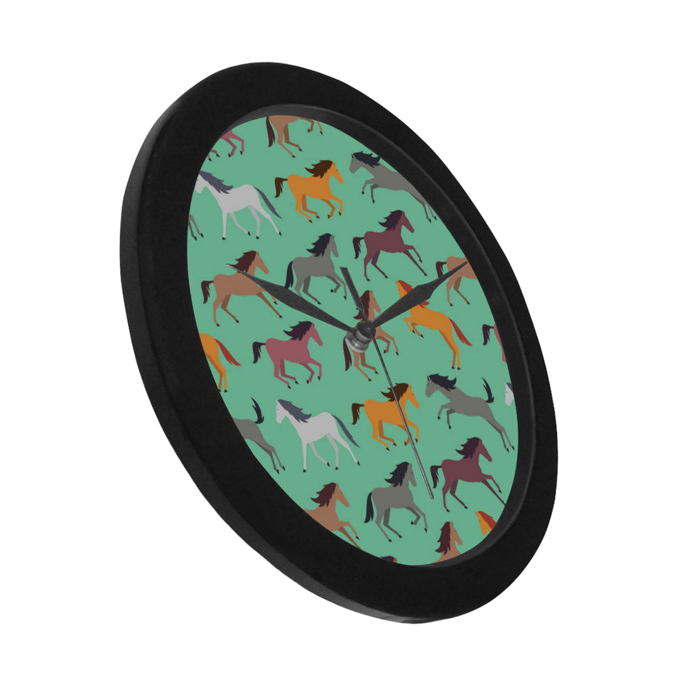 Colorful horses pattern Elegant Black Wall Clock