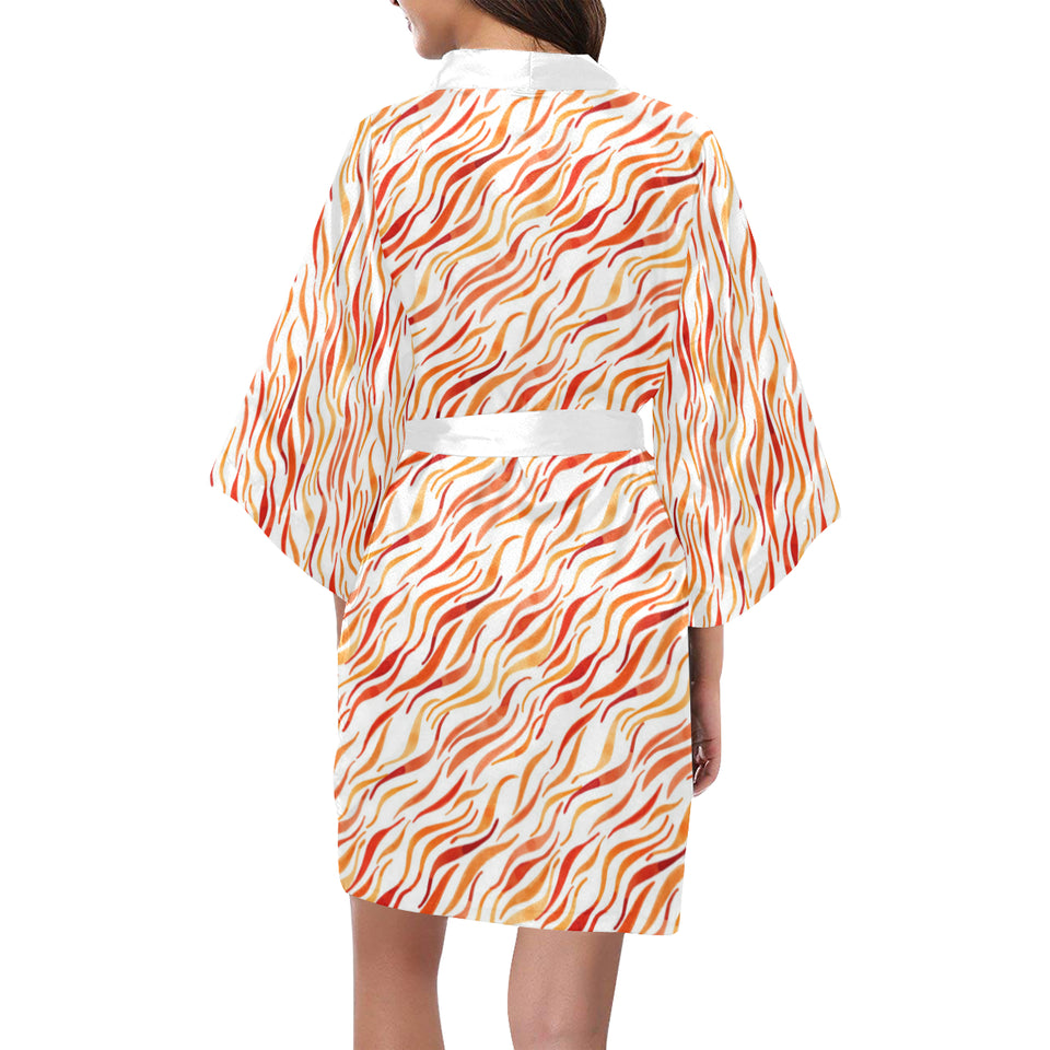 Fire flame watercolor pattern Women's Short Kimono Robe