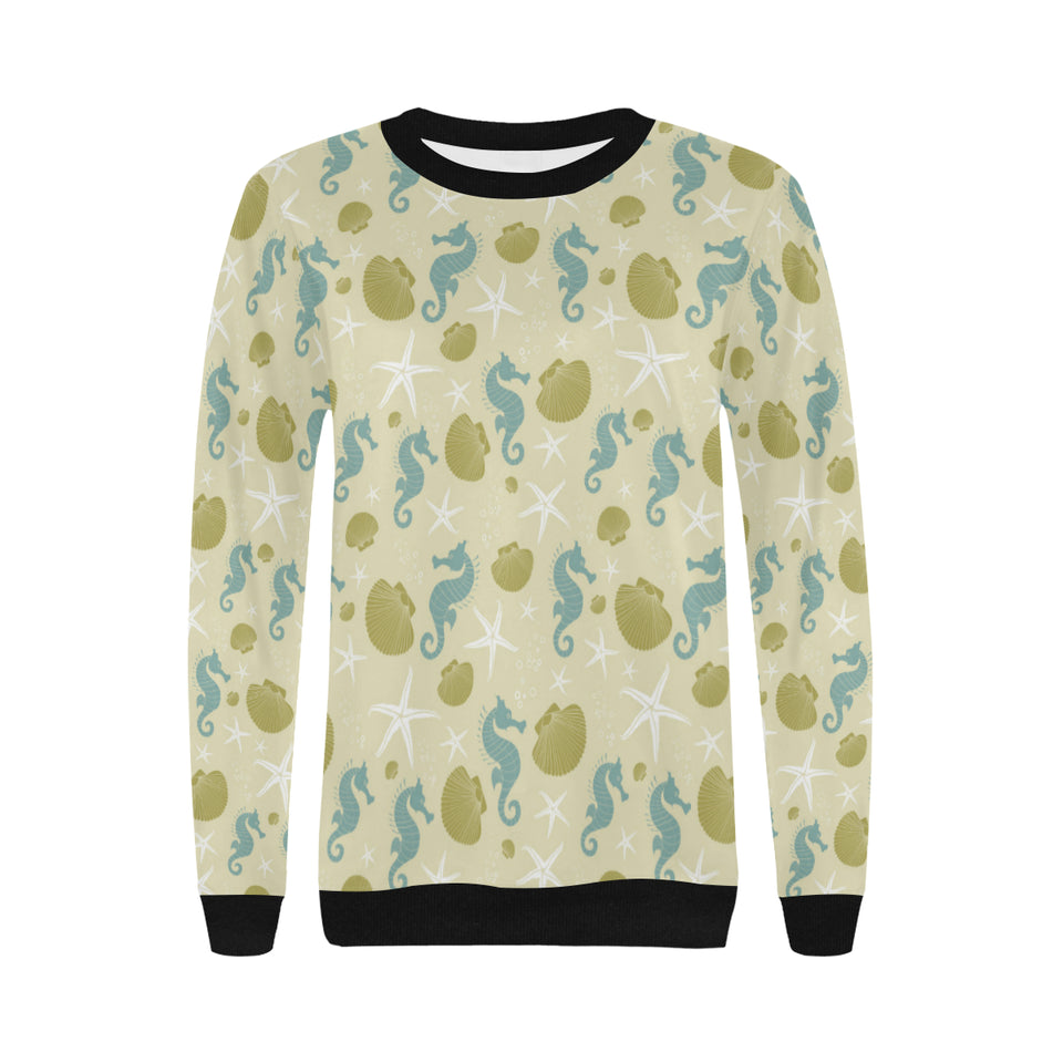 Seahorse shell starfish pattern background Women's Crew Neck Sweatshirt