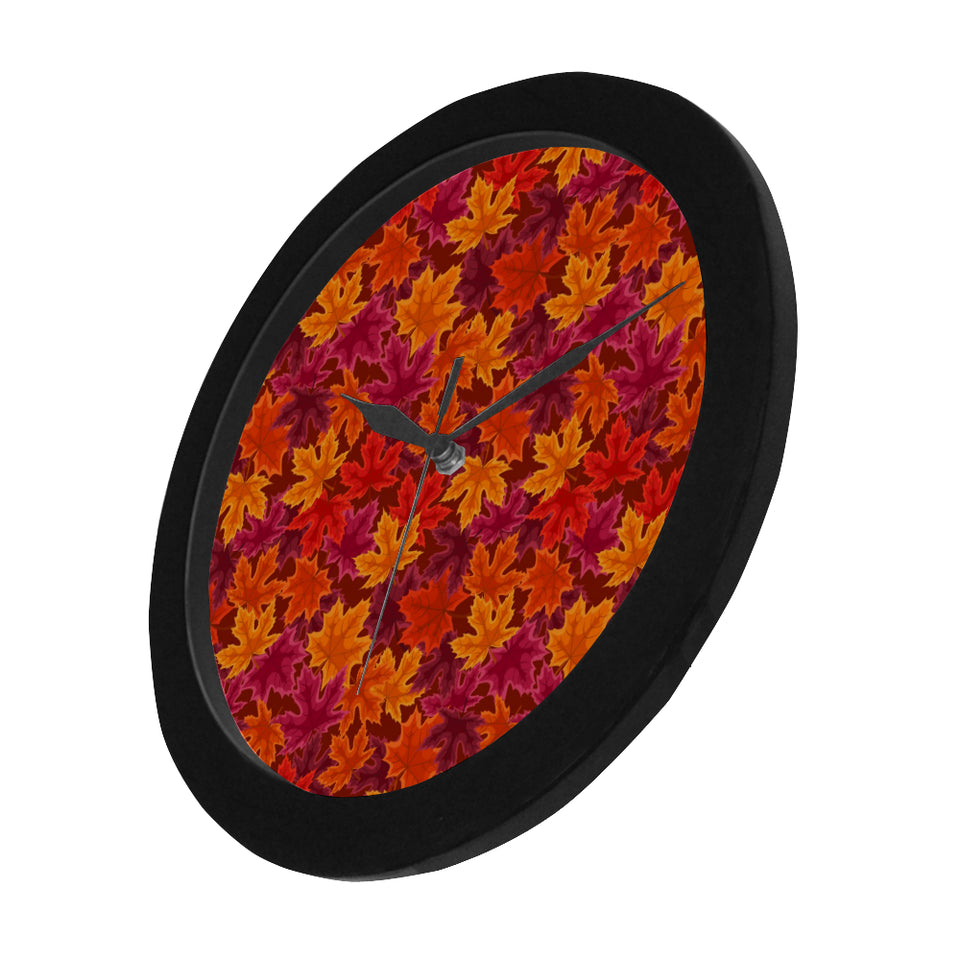 Autumn maple leaf pattern Elegant Black Wall Clock