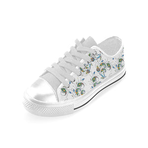 Peacock feather pattern Men's Low Top Shoes White