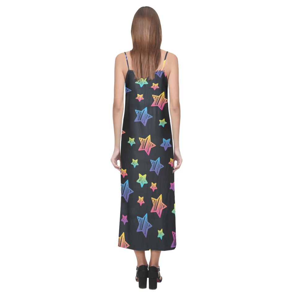 Colorful star pattern V-Neck Open Fork Long Dress