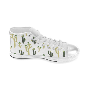 Cute cactus pattern Women's High Top Canvas Shoes White
