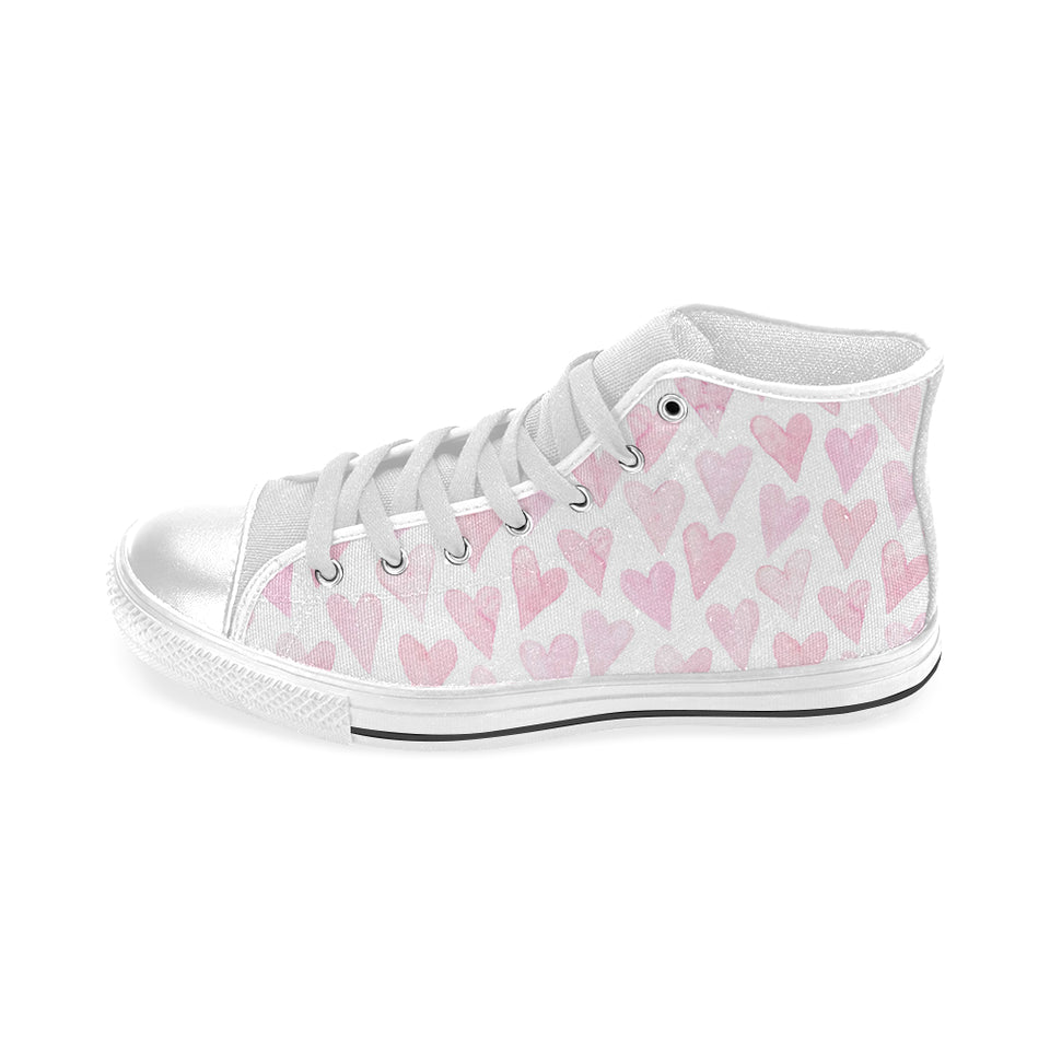 Watercolor pink heart pattern Men's High Top Canvas Shoes White