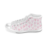 Watercolor pink heart pattern Men's High Top Canvas Shoes White