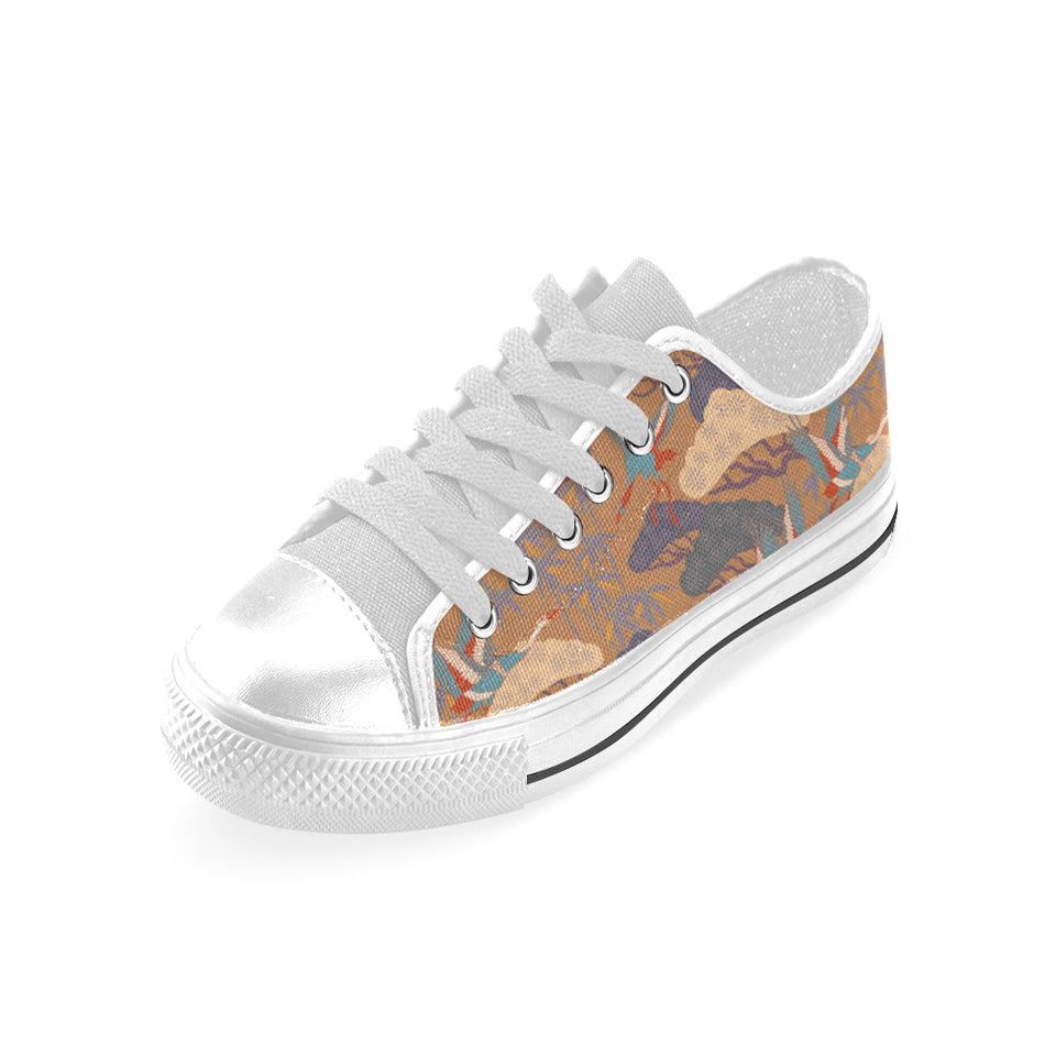 Bonsai bamboo stork japanese pattern brown theme Men's Low Top Shoes White
