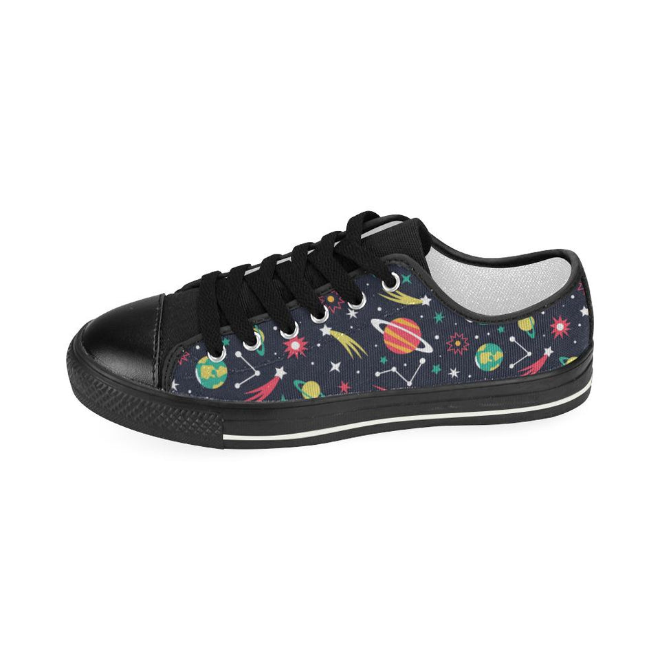 colorful space pattern planet star Kids' Boys' Girls' Low Top Canvas Shoes Black