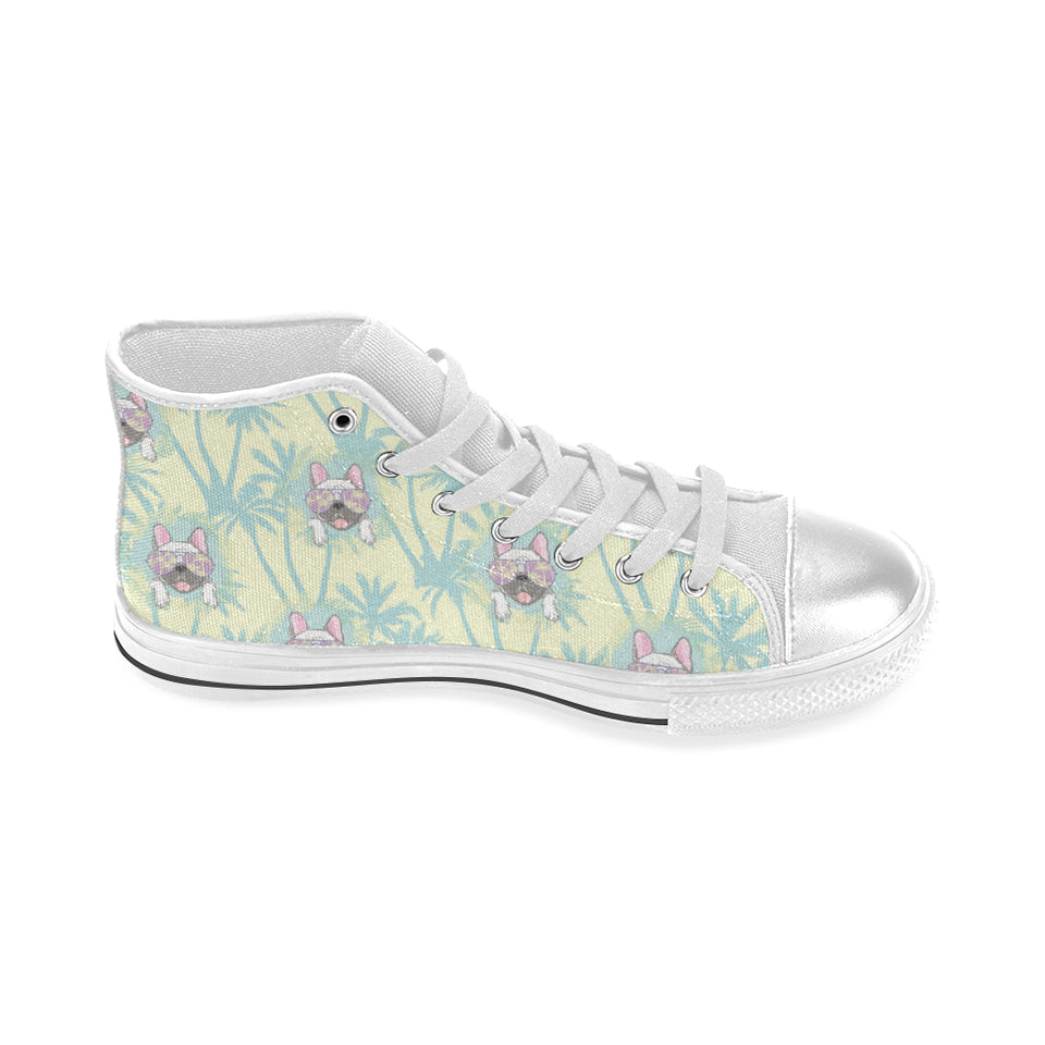 French bulldog hawaii blackground Women's High Top Canvas Shoes White