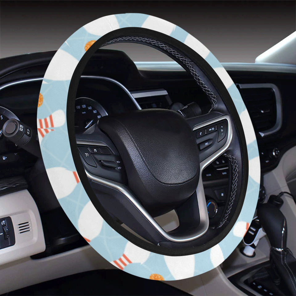 Bowling ball bowling pins blue blackground Car Steering Wheel Cover