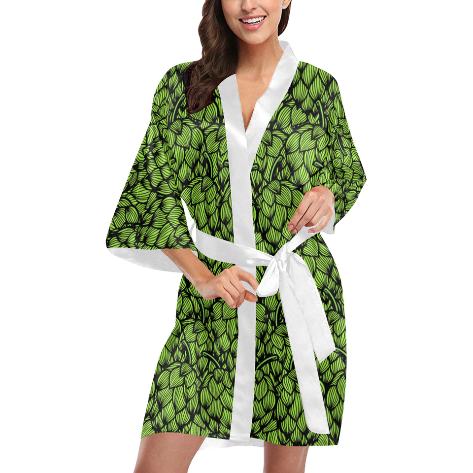 Green hop pattern Women's Short Kimono Robe