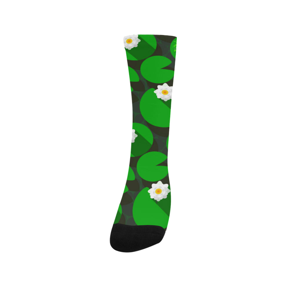 Frog waterlily pattern Crew Socks
