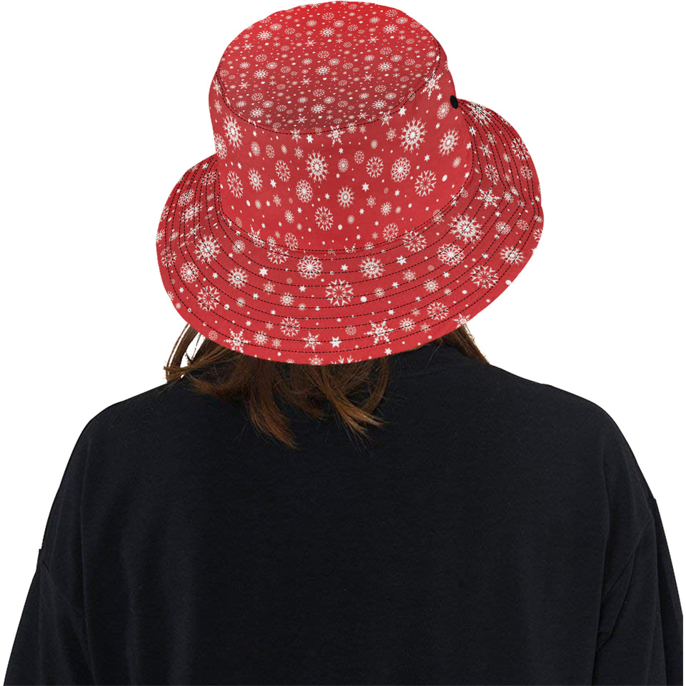 Snowflake pattern red background Unisex Bucket Hat