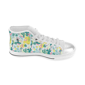 Cute parrot toucan flamingo cactus exotic leaves p Women's High Top Canvas Shoes White