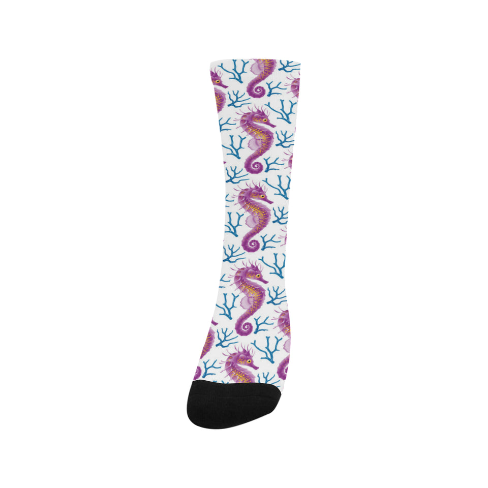 Purple seahorse blue coral pattern Crew Socks
