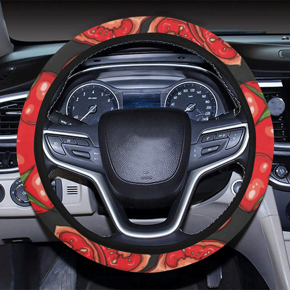 Tomato black background Car Steering Wheel Cover
