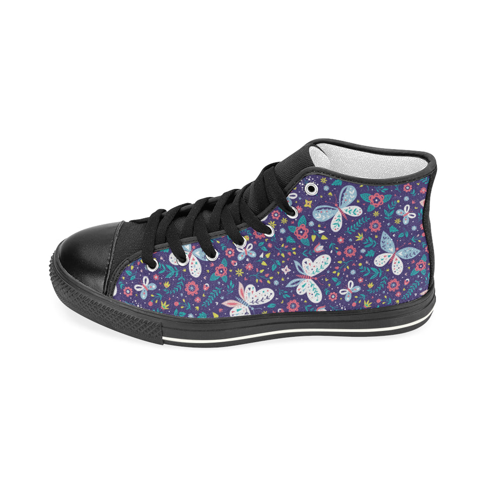 Colorful butterfly flower pattern.eps Men's High Top Canvas Shoes Black