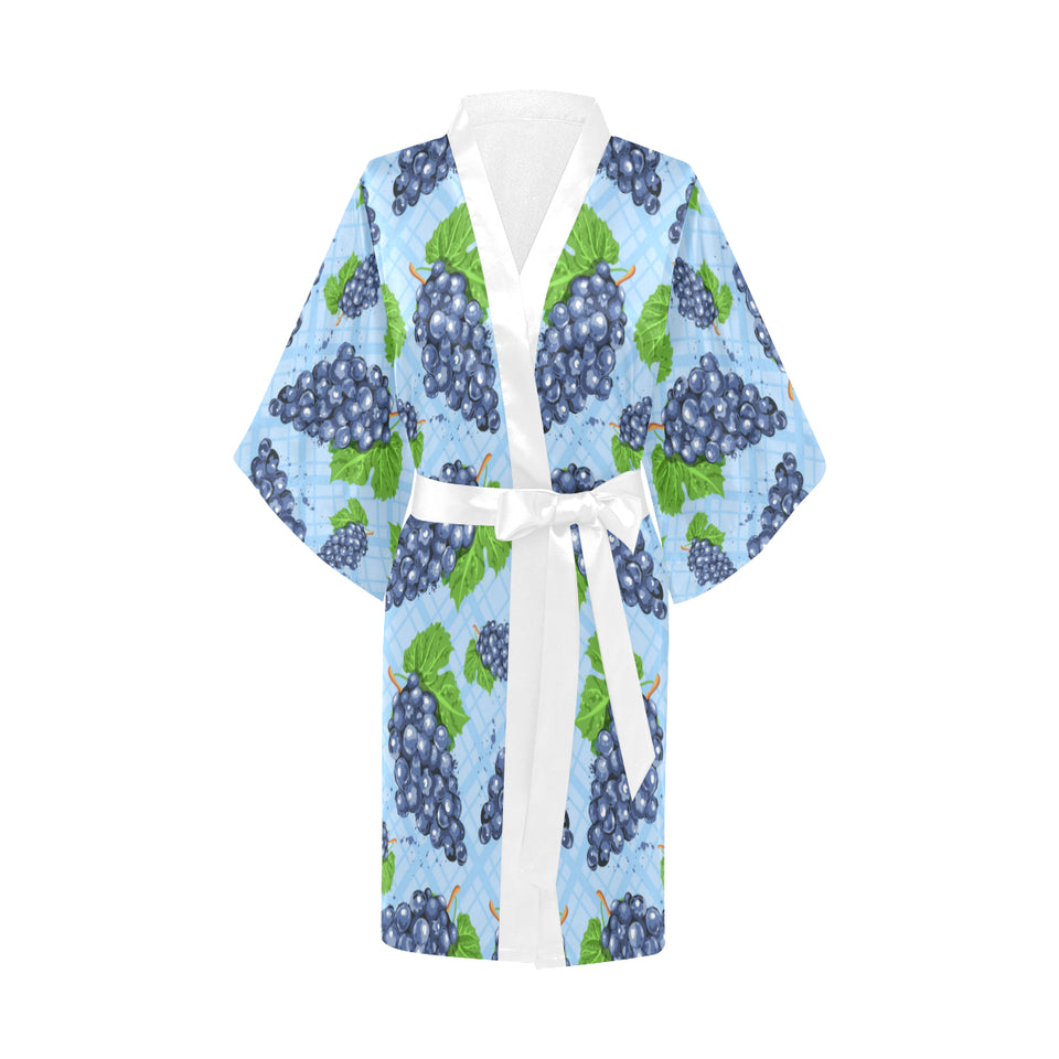 Watercolor grape pattern Women's Short Kimono Robe