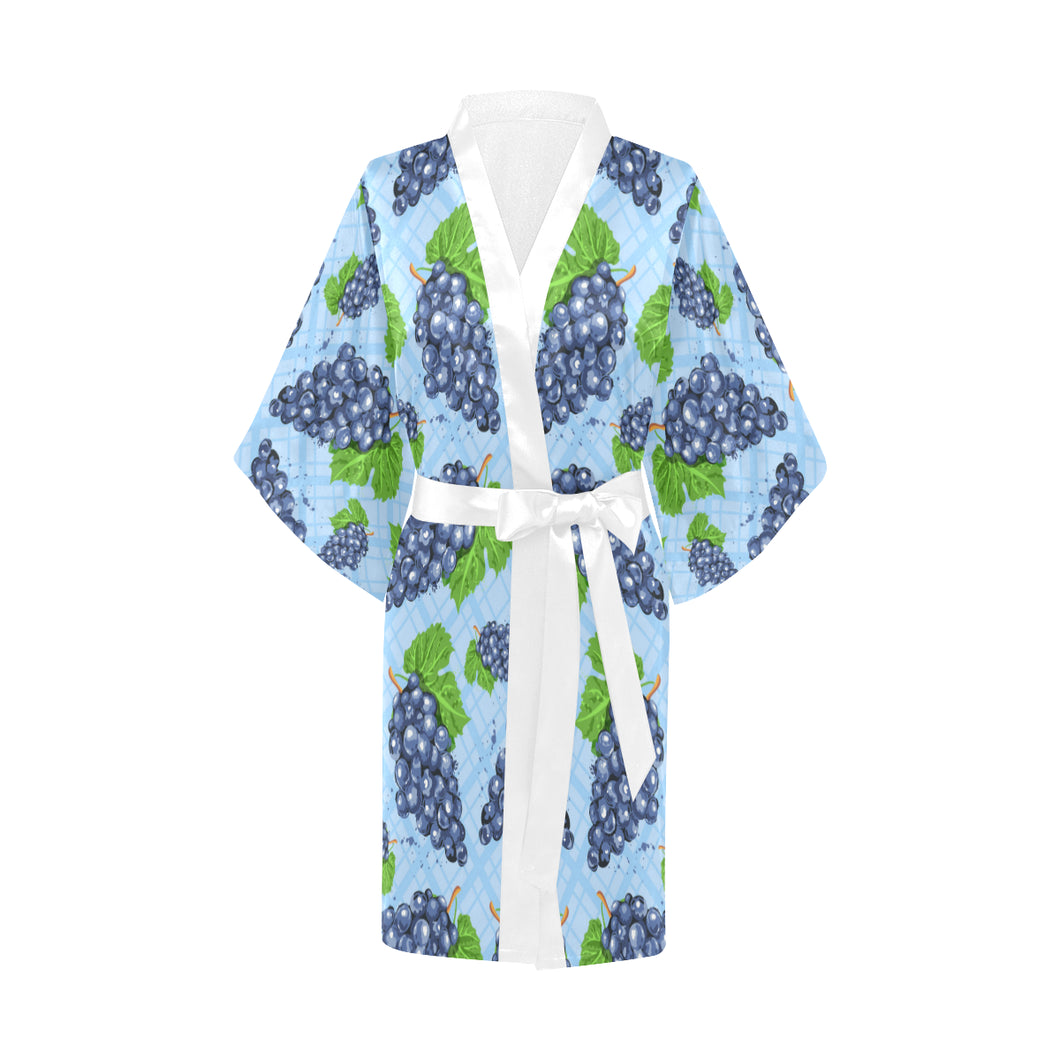 Watercolor grape pattern Women's Short Kimono Robe