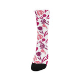 pink sketch tulip pattern Crew Socks