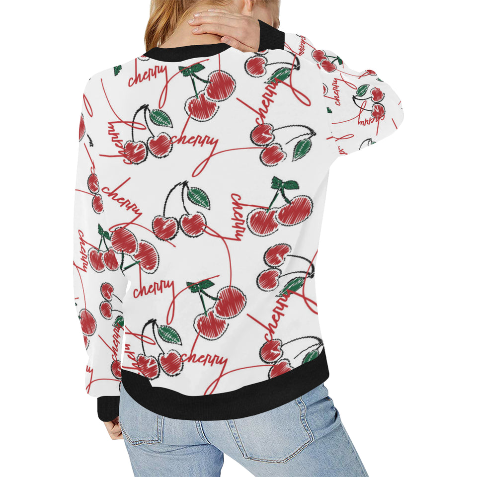 Hand drawn cherry pattern Women's Crew Neck Sweatshirt