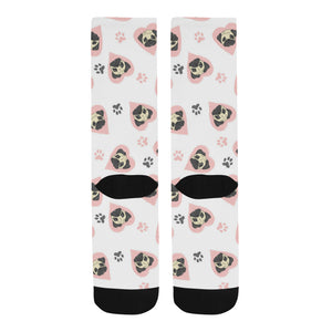 Cute pugs pink heart paw pattern Crew Socks