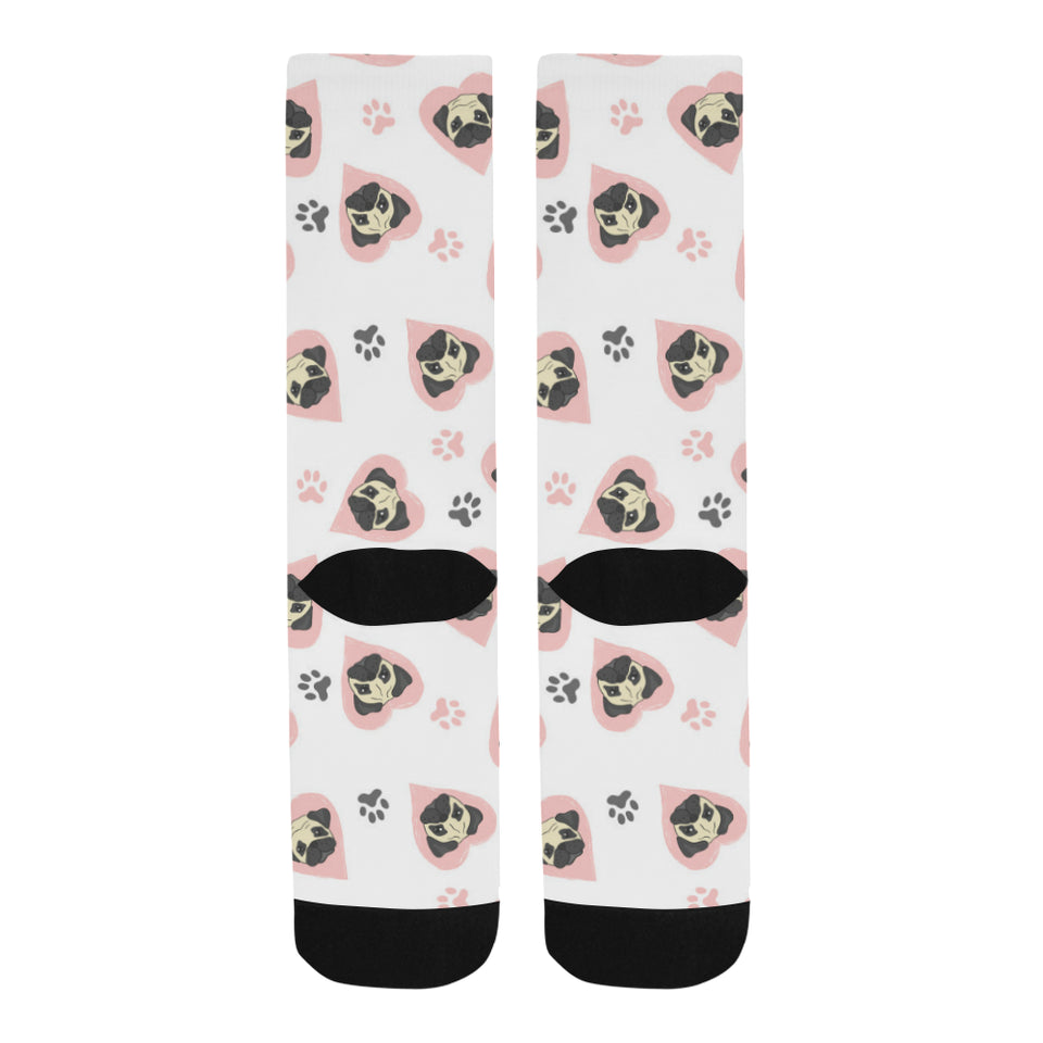 Cute pugs pink heart paw pattern Crew Socks