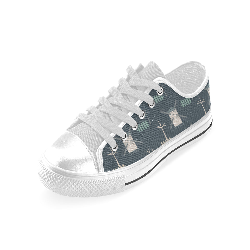 windmill tree pattern Men's Low Top Shoes White