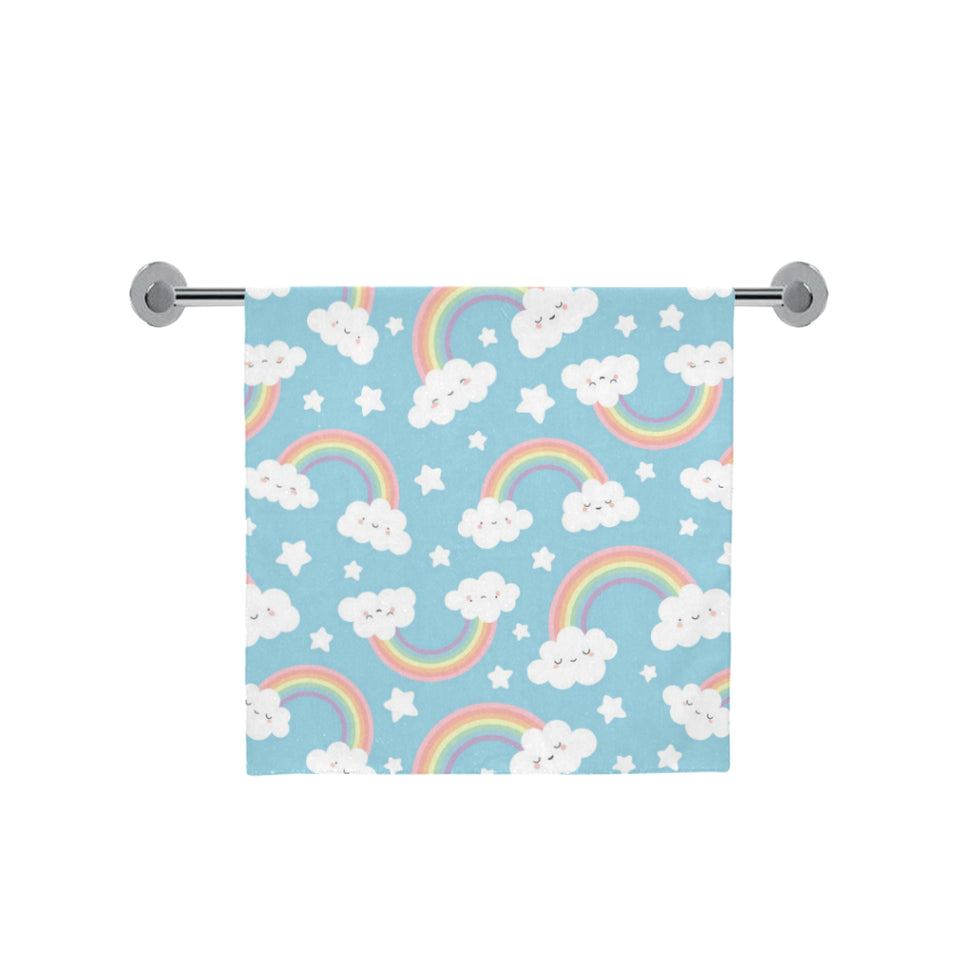 Cute rainbow clound star pattern blue background Bath Towel