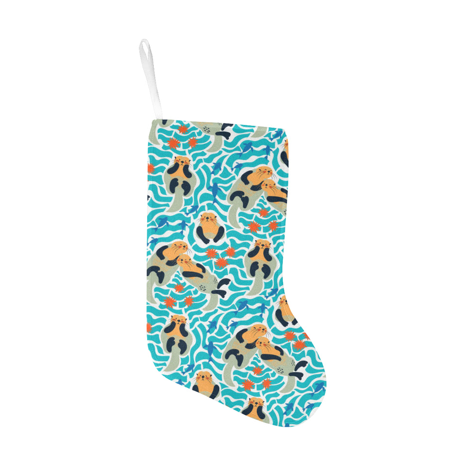 Cute sea otters fishe sea urchin pattern Christmas Stocking