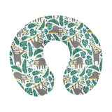 Cute sloths tropical palm leaves white background U-Shaped Travel Neck Pillow