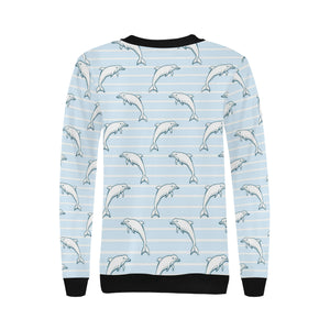 Dolphin blue striped background Women's Crew Neck Sweatshirt