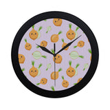 cute onions smiling faces purple background Elegant Black Wall Clock