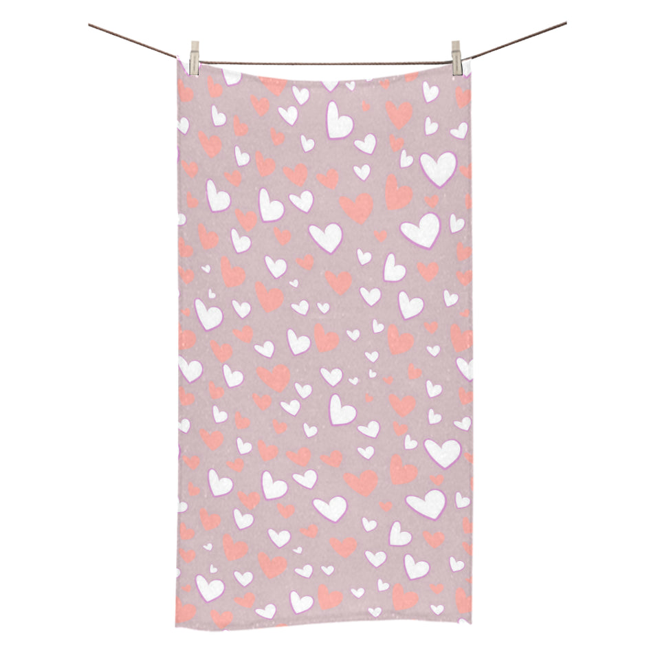 coral white heart pattern Bath Towel
