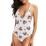Cute pugs pink heart paw pattern Women's One-Piece Swimsuit