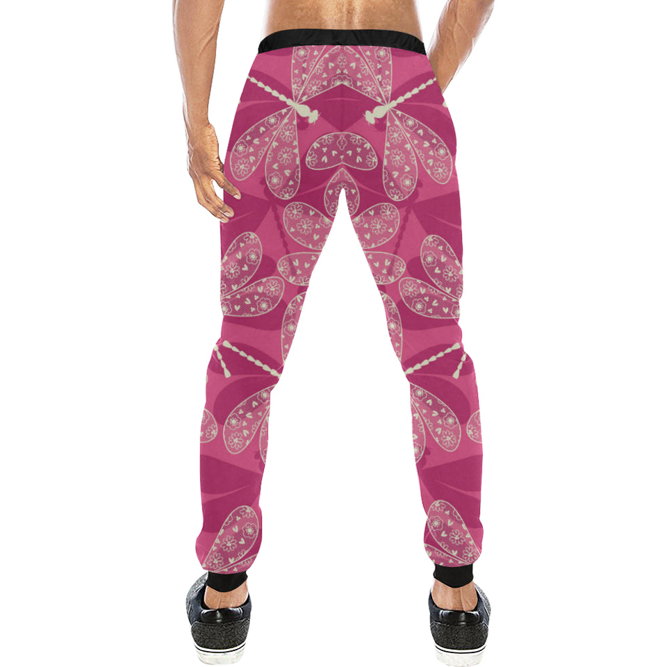 Beautiful dragonfly pink background Unisex Casual Sweatpants