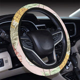Pink flamingo birds pineapples hibiscus flower pat Car Steering Wheel Cover