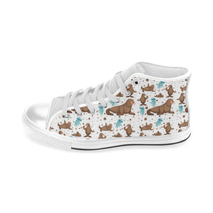 sea lion Seals jellyfish pattern Men's High Top Canvas Shoes White