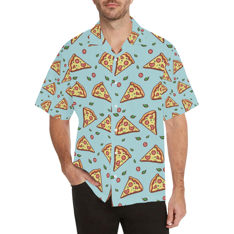 Hand drawn pizza blue background Men's All Over Print Hawaiian Shirt