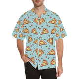Hand drawn pizza blue background Men's All Over Print Hawaiian Shirt