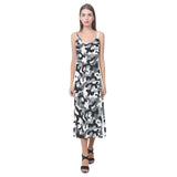Black white camouflage pattern V-Neck Open Fork Long Dress