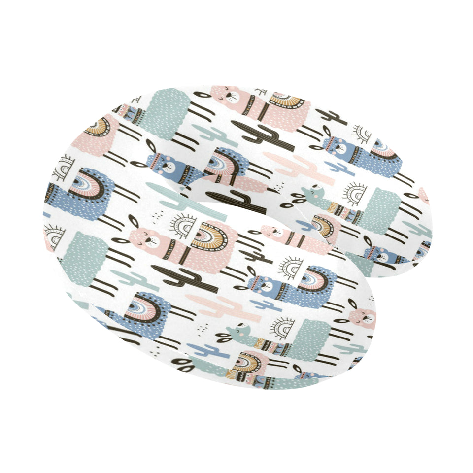 lama Alpaca cactus hand drawn pattern U-Shaped Travel Neck Pillow