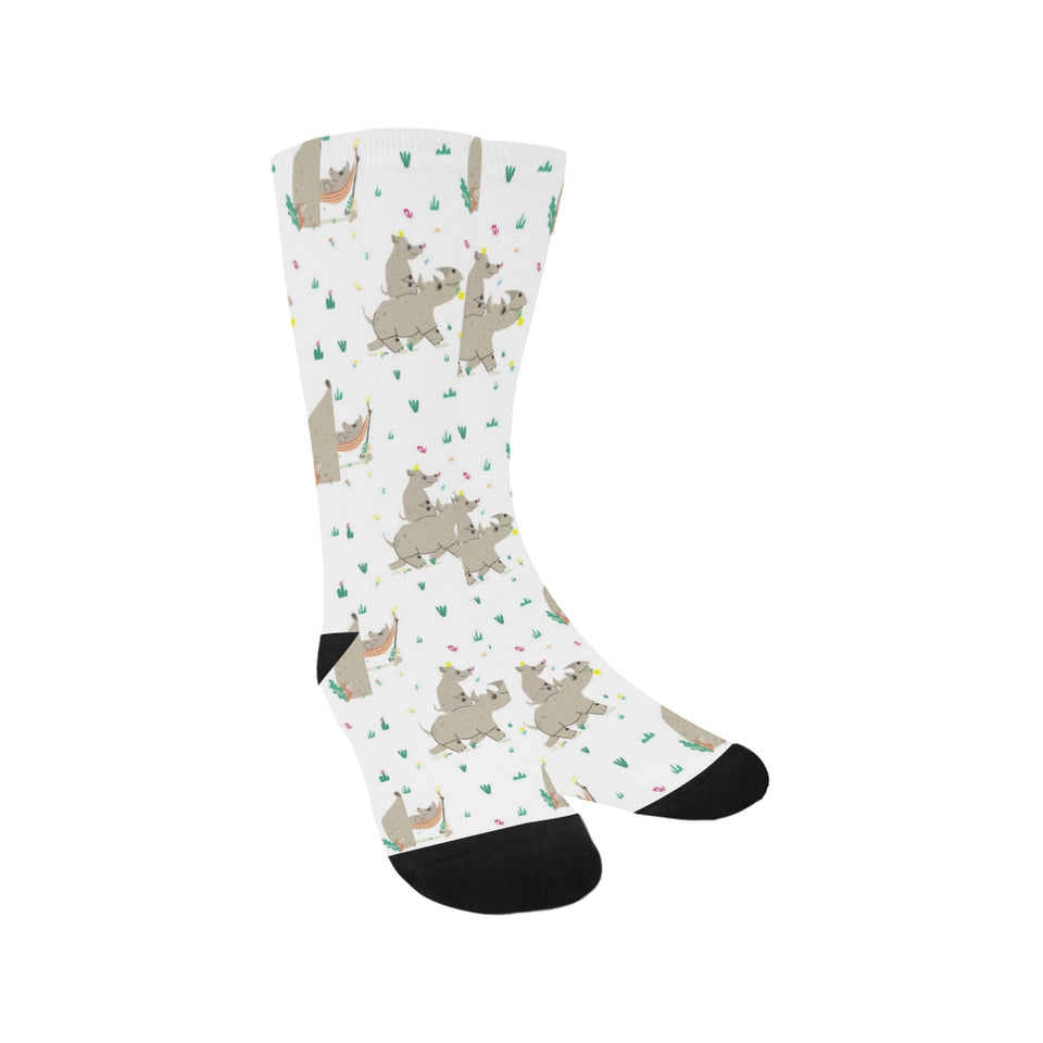 Cute Rhino pattern background Crew Socks