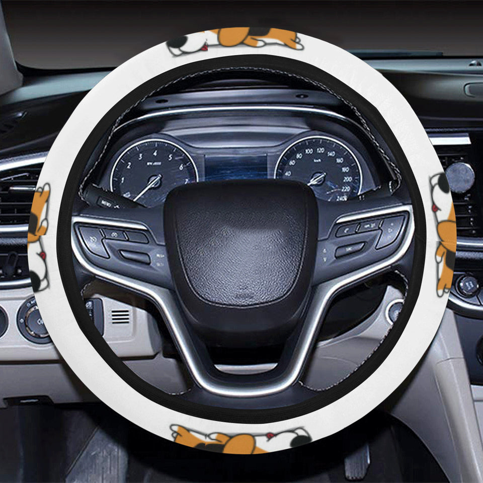 Cute beagle dog sleeping pattern Car Steering Wheel Cover