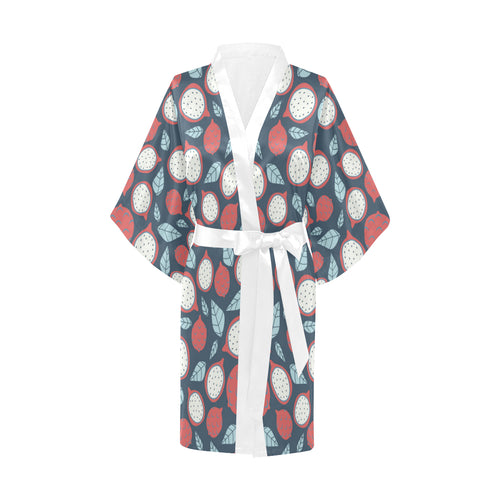 dragon fruits dark blue background Women's Short Kimono Robe